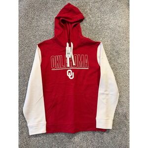 Oklahoma Sooners Hoodie Mens Large Red Logo Athletic Colorblock Fleece Pullover